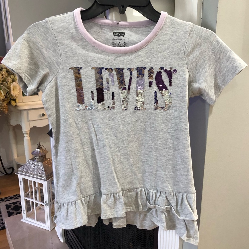Levi’s Girls Sequin Short Sleeve Ruffle Shirt Top